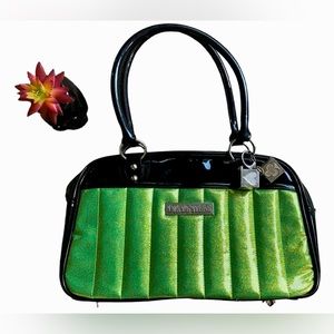 Luxdeville Sparkly Green and Black Bag with Leopard Lining